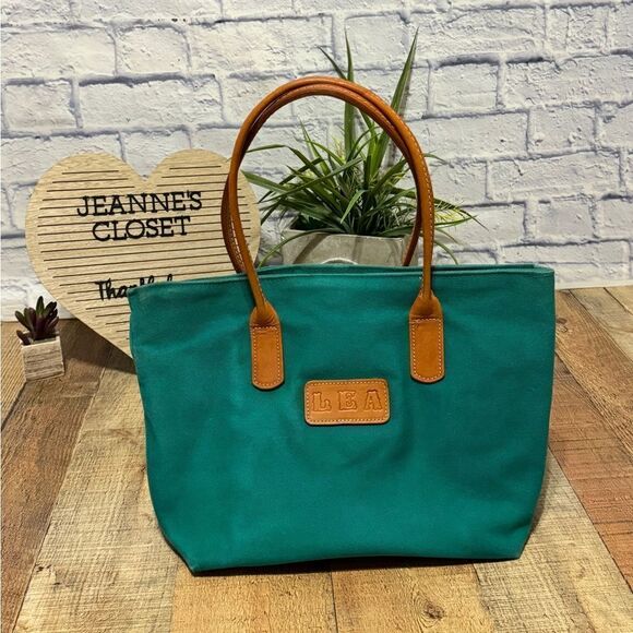 Blake Jones Designs Tote Should Bag Teal Canvas Leather Strap - Picture 6 of 11